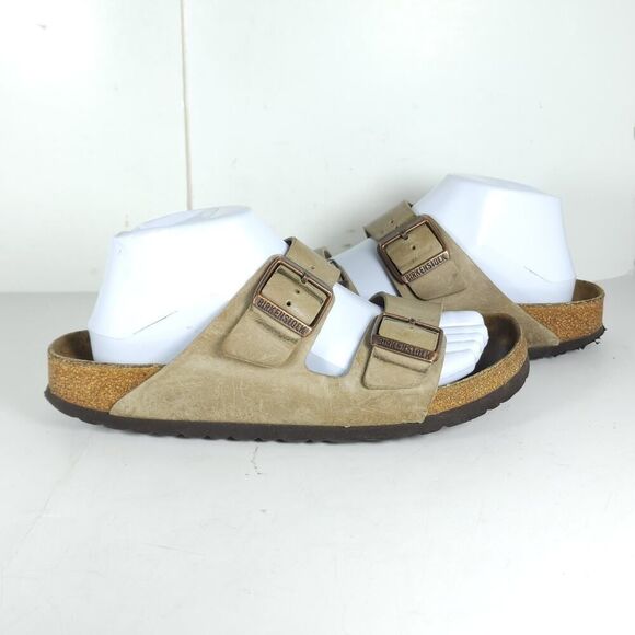 BIRKENSTOCK Women's Arizona US7 Taupe Leather 2 Straps Slide Sandals Shoes - Picture 8 of 16